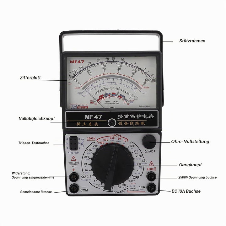 MF47 Mehrbereichs-Analog-Voltmeter, Multimeter mit Internem Magnetzeiger Hochgenaues Analog-Multimet
