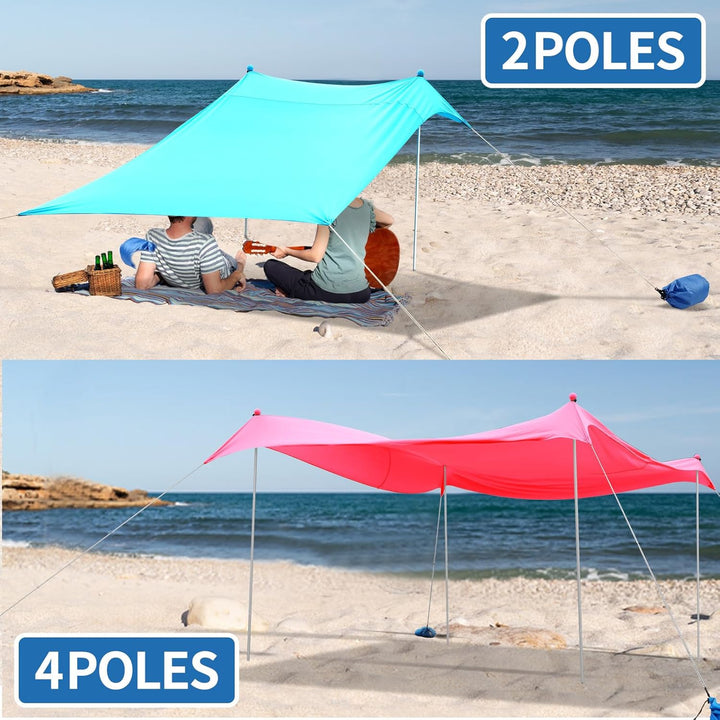 JAICOM Strandzelt, 3x3m Strandmuschel, UPF50+ UV-Schutz und Wasserdicht Sonnensegel, Mit Sandschaufe