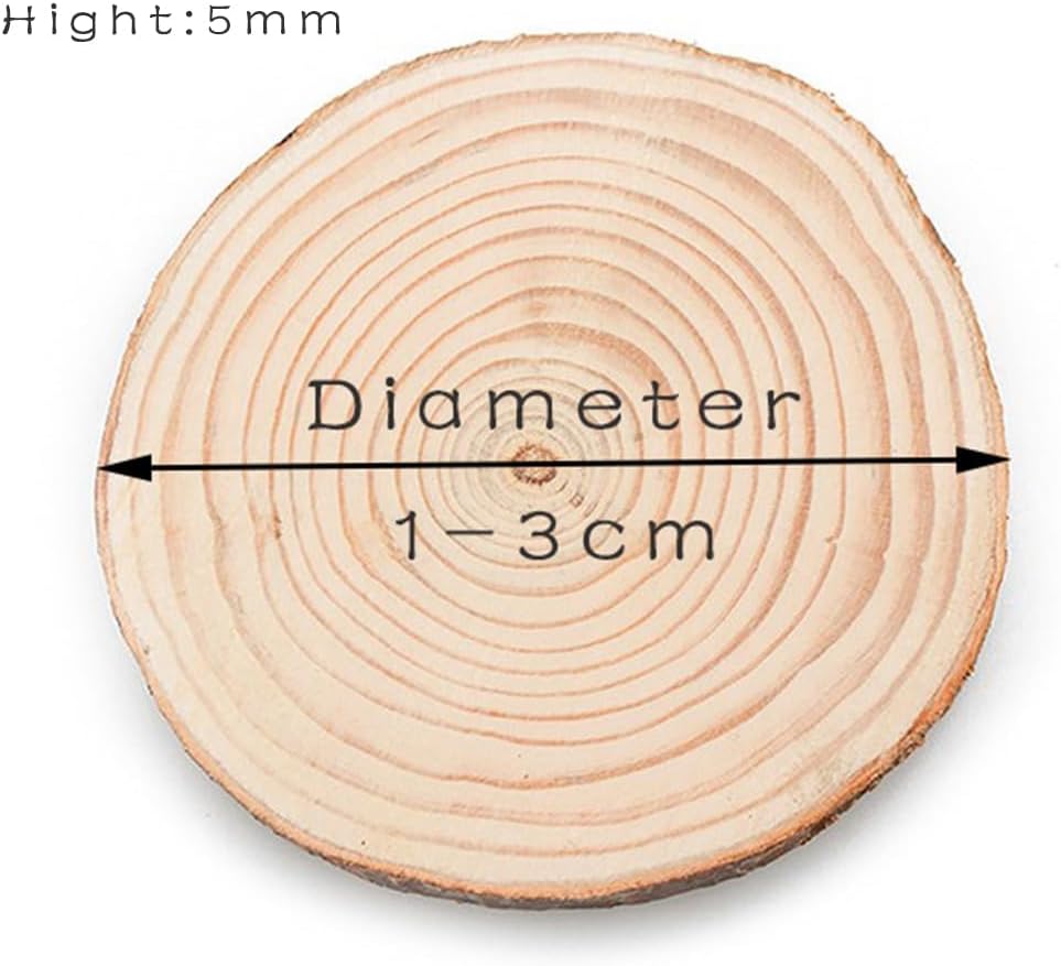 100Pcs Holzscheiben 1-3cm, Baumscheiben mit Rinde Ungebohrte Holz Log Scheiben Holzkreise Holz-Schei