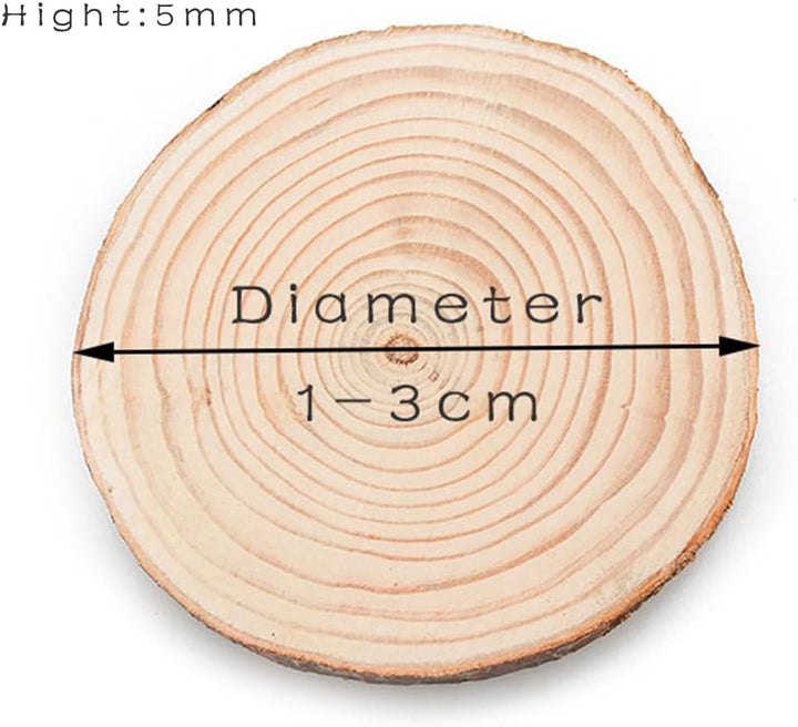 100Pcs Holzscheiben 1-3cm, Baumscheiben mit Rinde Ungebohrte Holz Log Scheiben Holzkreise Holz-Schei