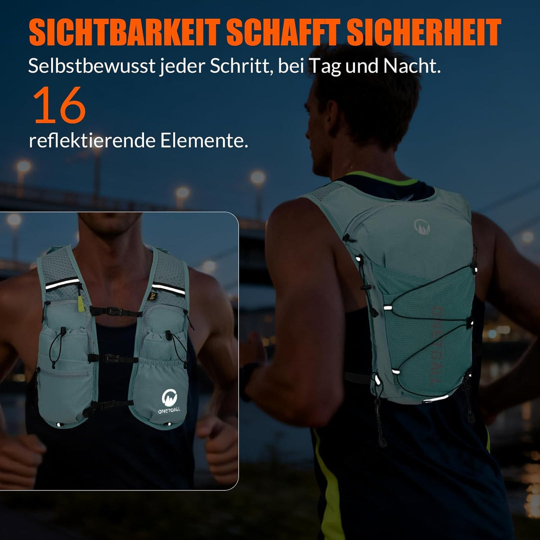 Laufweste Damen mit 2L TPU Trinkblase/500ml Trinkflasche, Leichter Trinkrucksack Laufen Herren 6L, R
