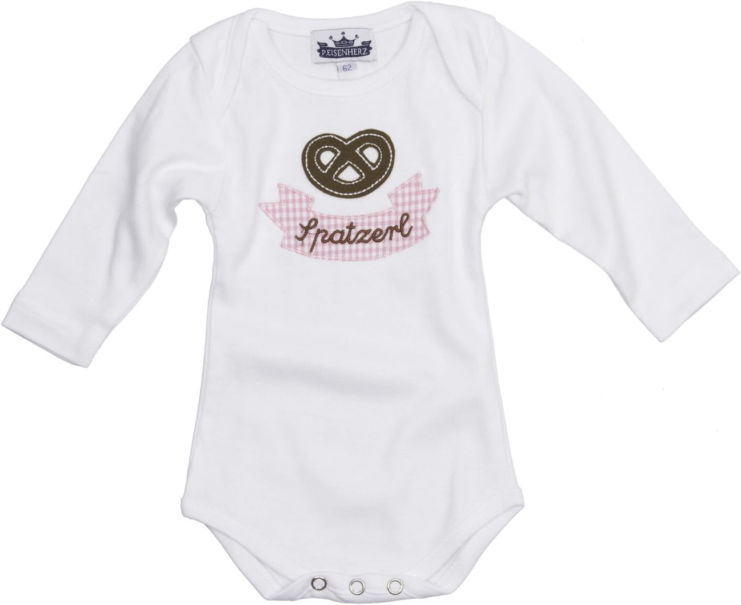 Eisenherz Baby Body Langarm rosa Spatzerl und Breze in verschiedenen Grössen - süsser Trachtenlook G