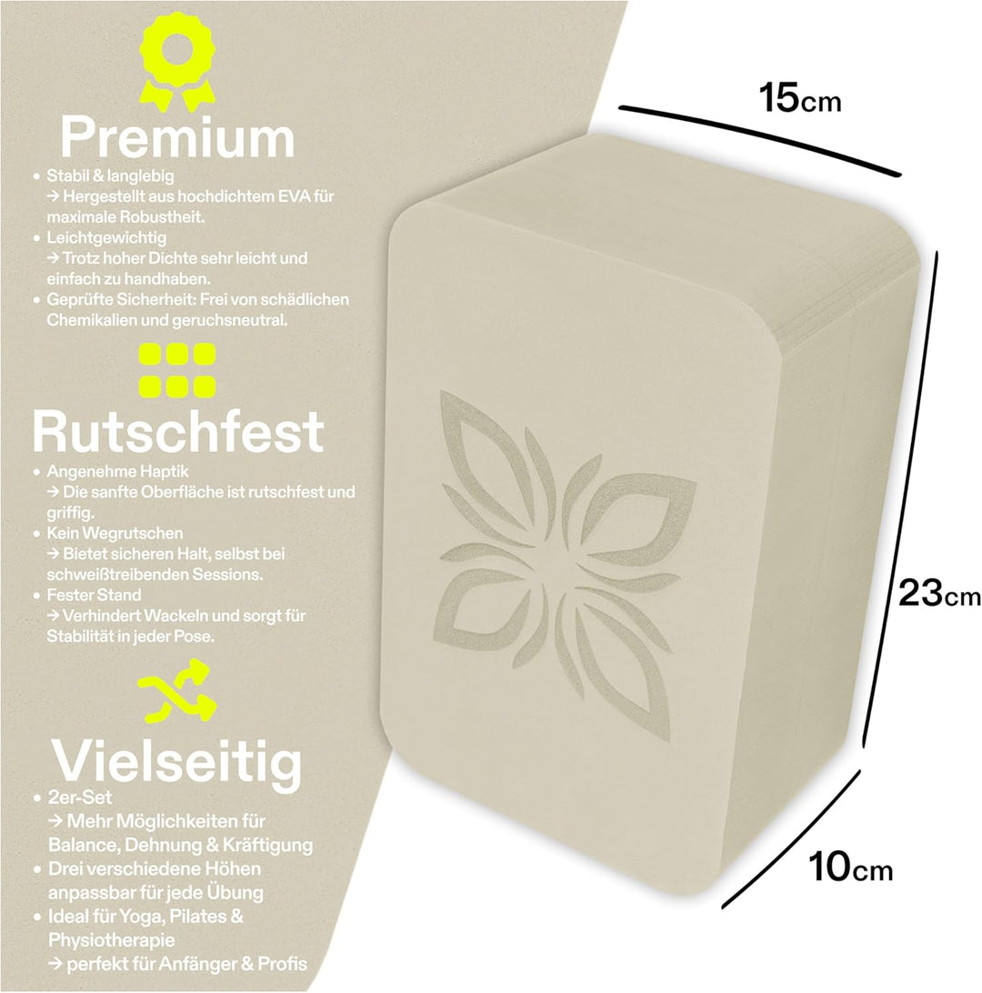OMNANA® RAISE™ Yogablock Set - 2er-Set, Hochdichtes EVA-Schaum, Abgerundete Kanten, Unterstützt Bala