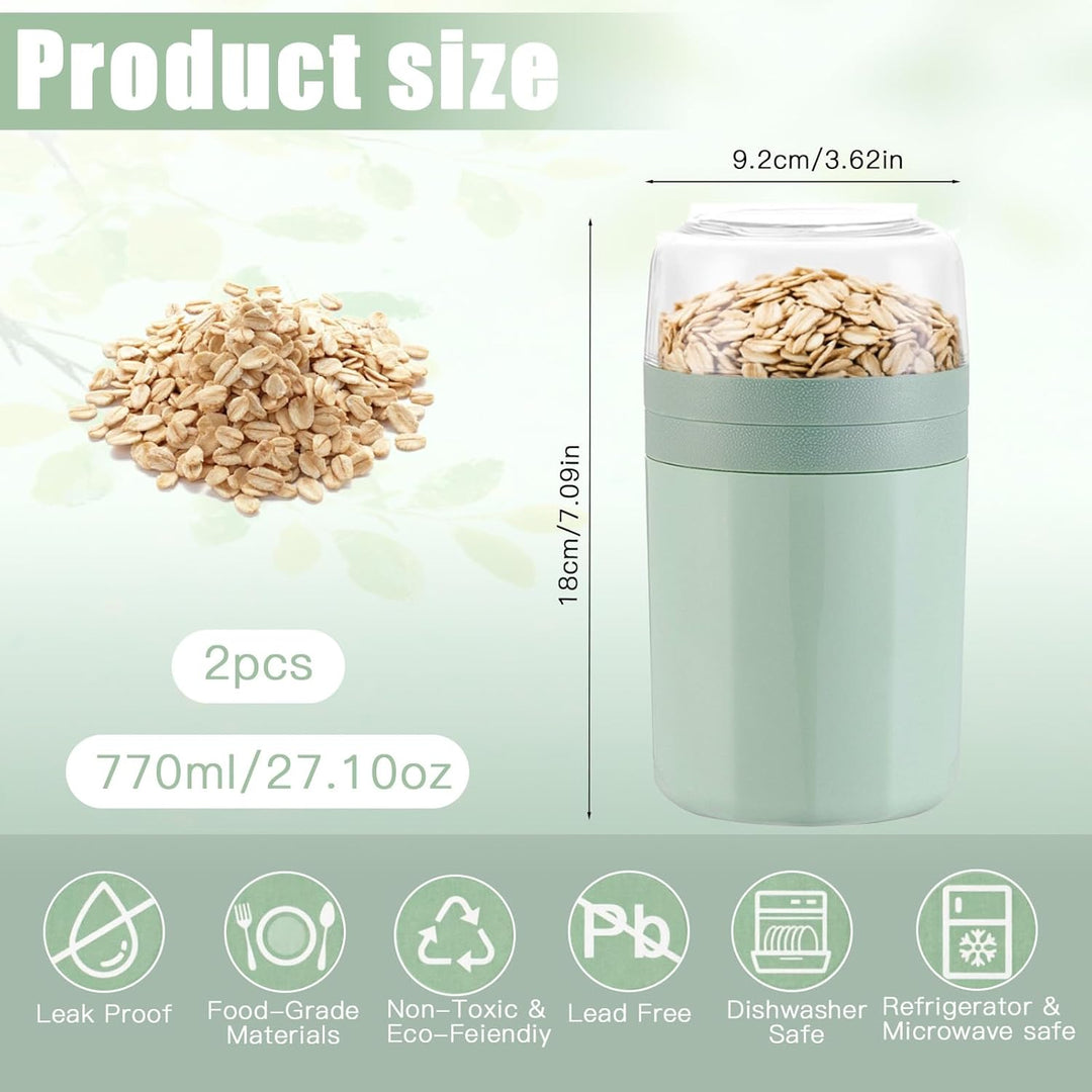 2 Stück Müslibecher To Go, Müslibecher To Go mit Löffel, Sossenbox und Reinigungsbürste 520ML+50ML+2