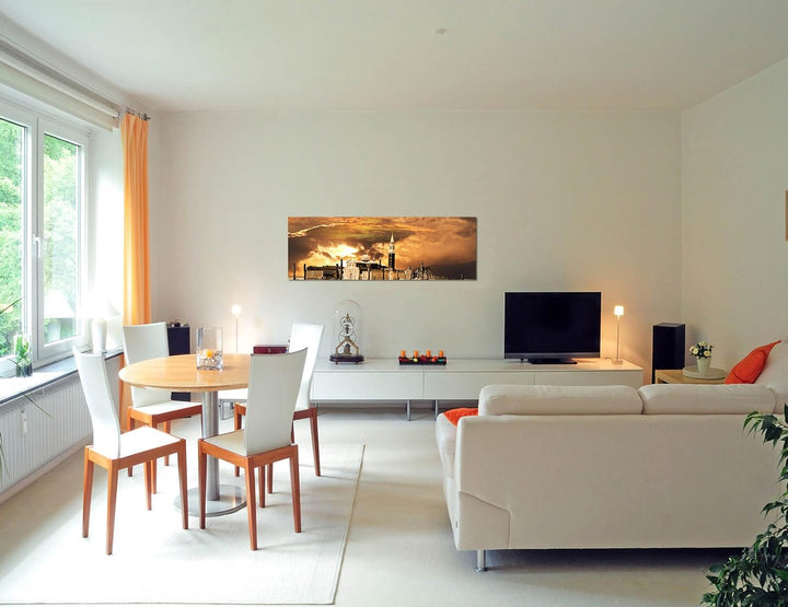 Paul Sinus Art Panoramabild auf Leinwand und Keilrahmen 120x40cm Venedig Gondeln Wasser Sonnenunterg