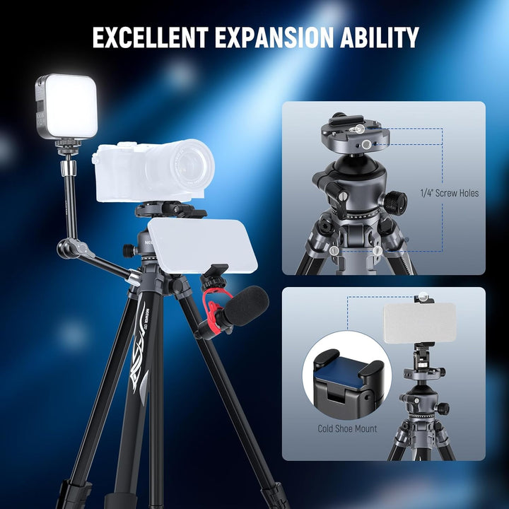 NEEWER LITETRIP LT07 61" Aluminium Reisestativ, Kamera Stativ mit Schwenk Neige Niedrigprofil Kugelk