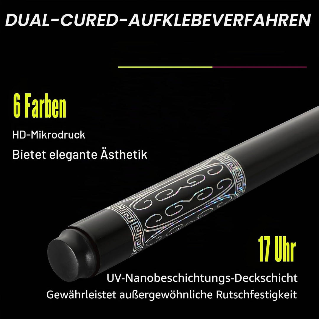 Billardqueue-Stick aus Karbonfaser, 597 - 595 g, professionelle 13 mm Regenbogenspitze, 3/8 x 8 Gele