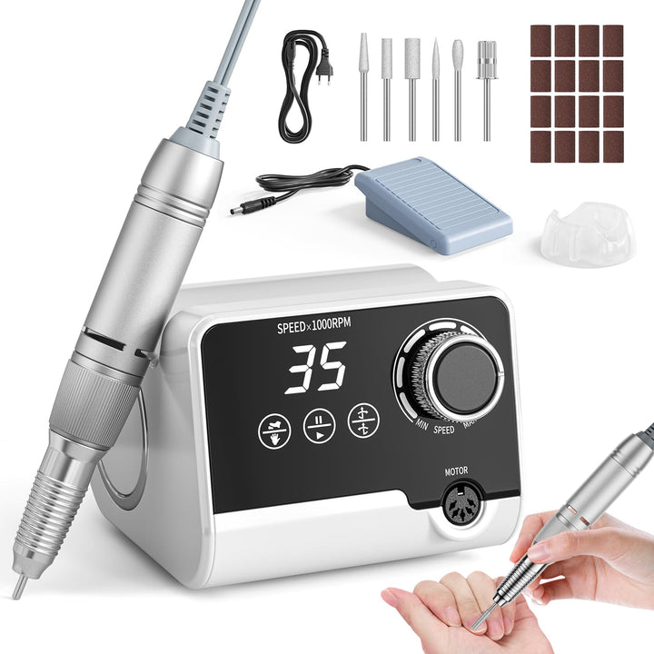 Professionelle Elektrische Nagelfräser, 35000 U/Min Maniküre Pediküre Set mit 6 Fräser, LED Display