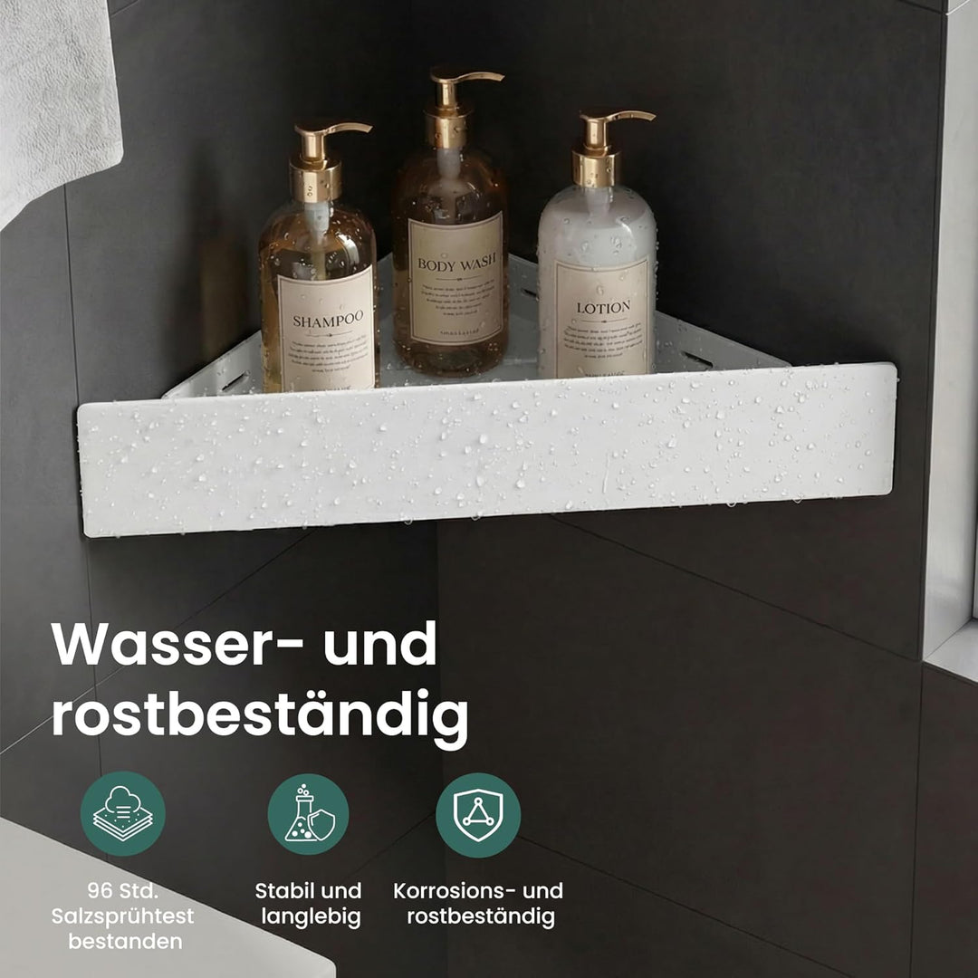 Mai & Mai Duschablage zum Bohren oder Kleben, Duschregal Badablage Ecke, Badezimmerablage zur Wandmo