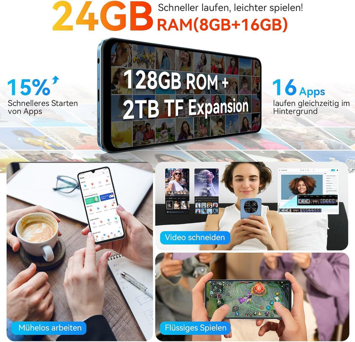 OSCAL Tiger 8 24GB+128GB/2TB TF 5G Smartphone, 6,88 Zoll 120Hz Augenschutz-Display, Android 15 Smart
