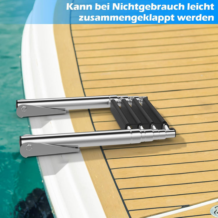 GOPLUS Poolleiter Edelstahl, Bootleiter klappbar mit 4 Stufen und Antirutschpads, Schwimmbadleiter T