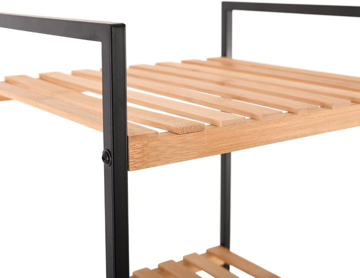 Raburg Kava Standregal, 3 Böden, Metall/Bambus, Schwarz/Holz | 3 Böden, Bambus, Metallrahmen, für Ba