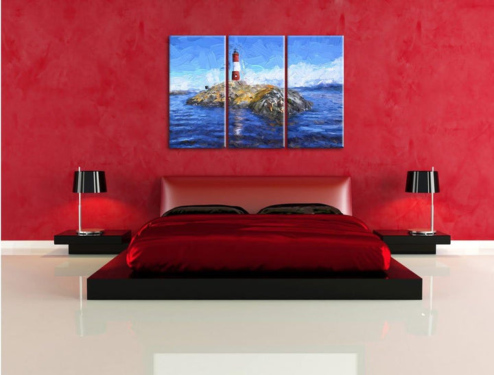 Pixxprint Leuchtturm mit Robben als Leinwandbild/Grösse: 3 Teilig (120x80 cm) cm/Wandbild/Kunstdruck