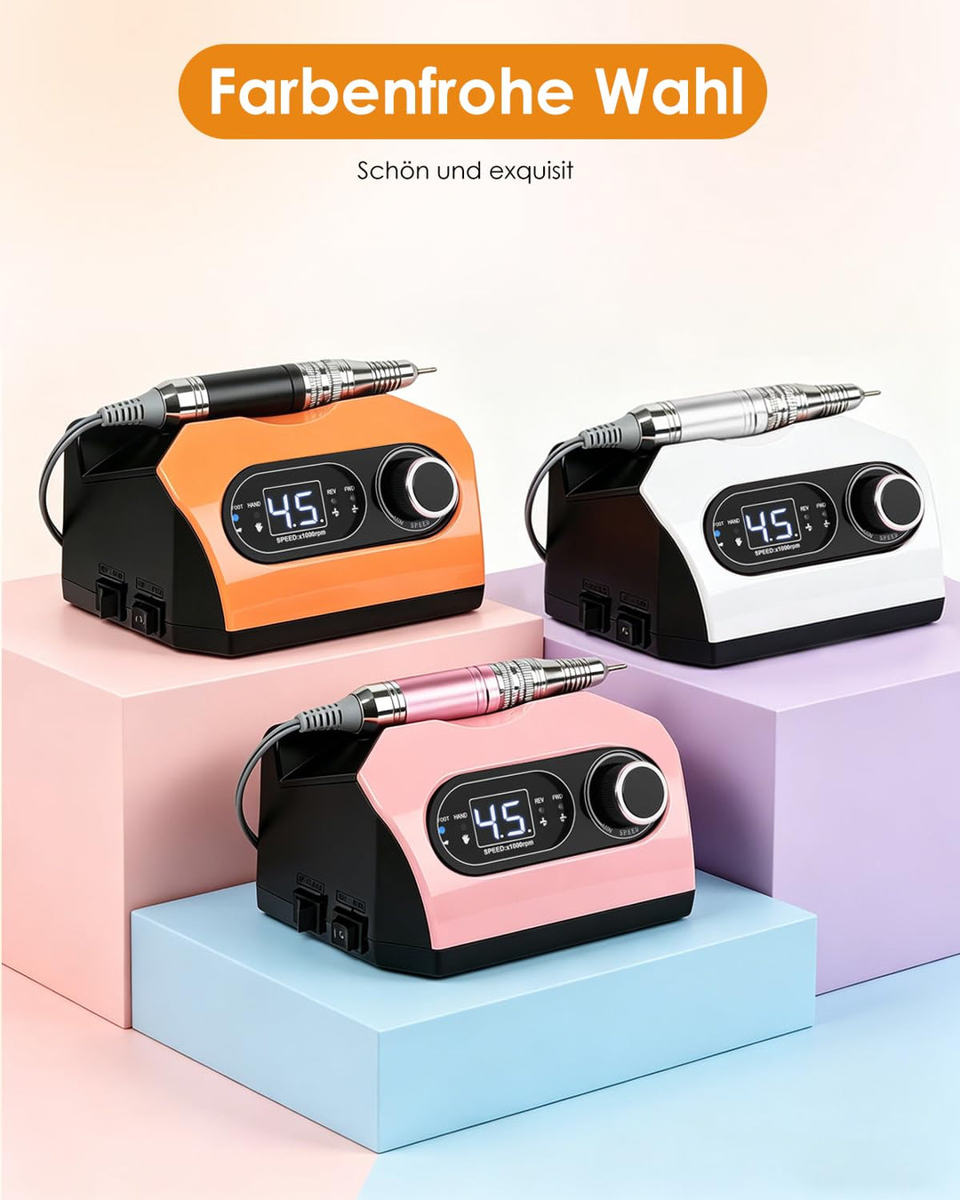 CozyZen Elektrische Nagelfeile, Profi Nagelfräse 35.000 U/min mit LED | Mit Fusspedal, 6 Aufsätzen u