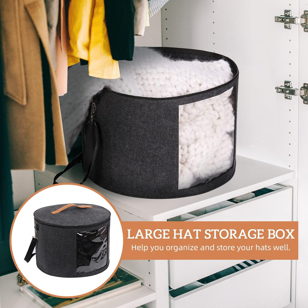 Grosse Hutschachteln mit Deckel, 45 cm × 30 cm Faltbare runde Hut-Aufbewahrungsbox aus Filz mit Grif
