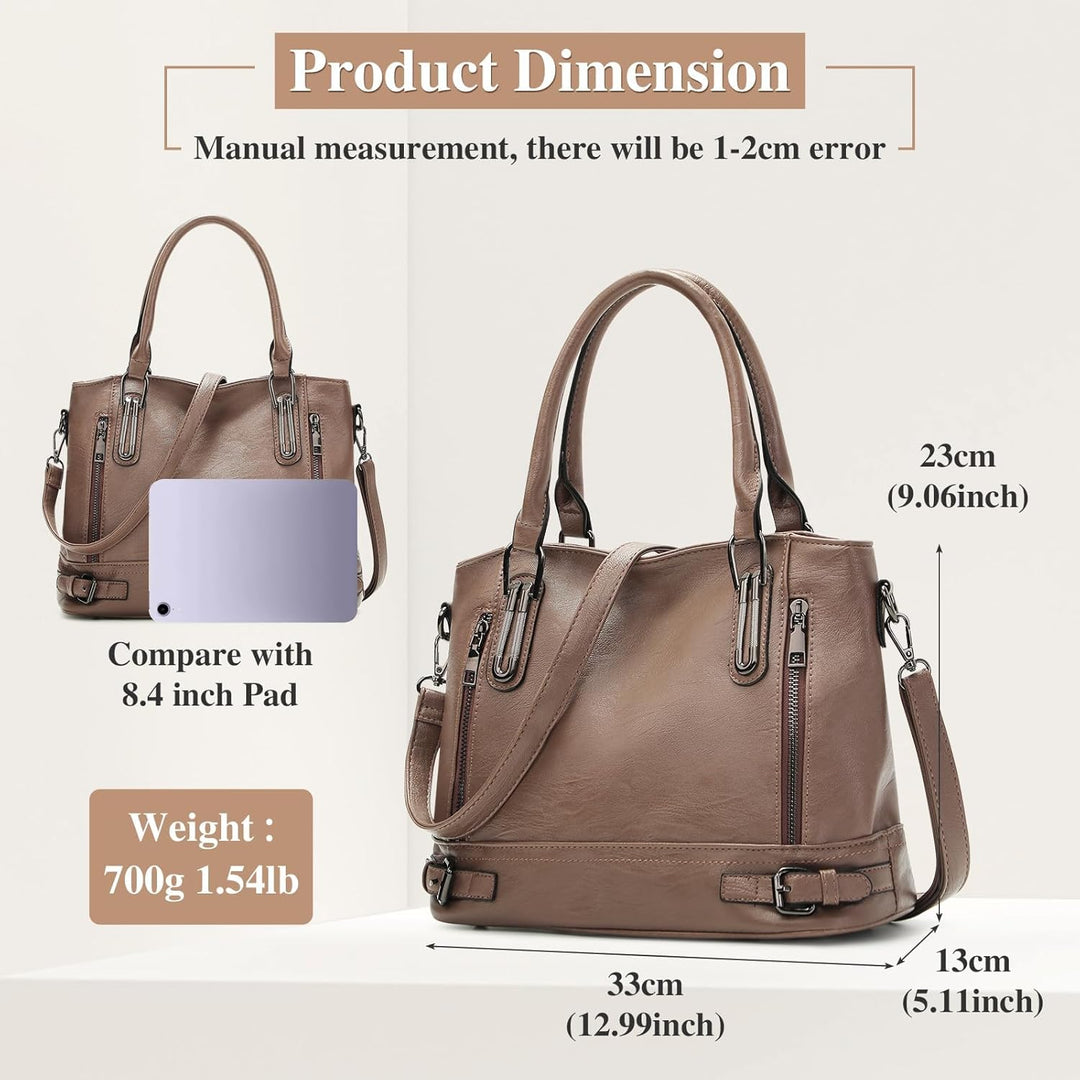 VINBAGGE Damen Handtasche PU Leder Henkeltasche Shopper Tasche Vintage Weiches Umhängetasche Schulte