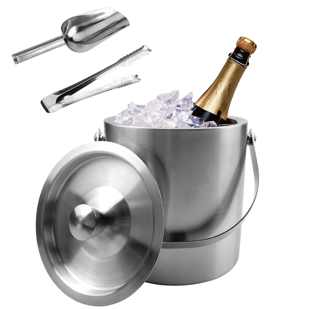 Edelstahl Eiseimer 2L Eiswürfelbehälter Edelstahl mit Deckel Doppelstöckiger Eiswürfelbehälter mit E