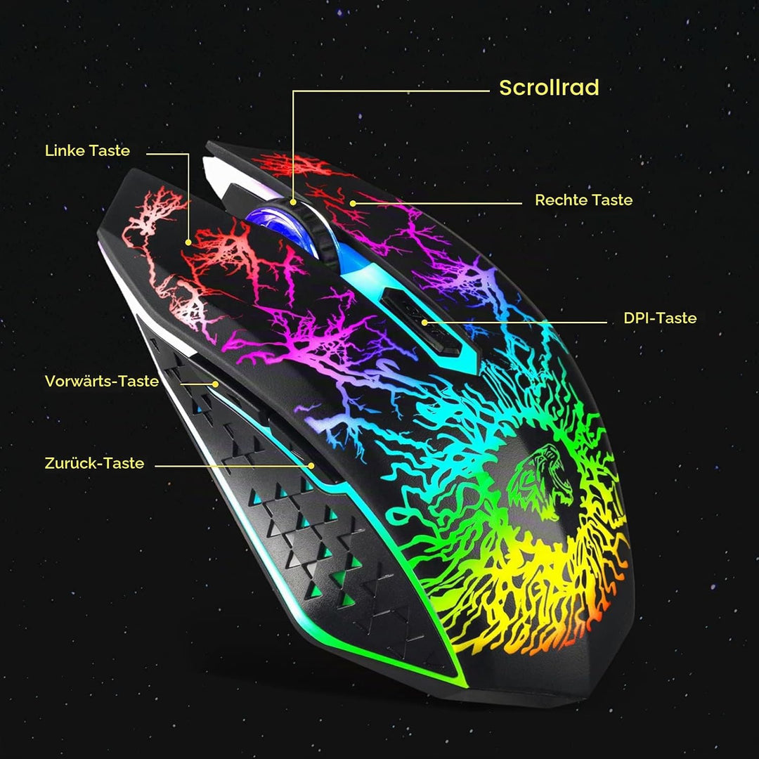 VEGCOO Gaming Maus Kabellose Mouse Gaming Silent Optical Sensor mit 1600/1200/800 DPI PC Maus Gaming