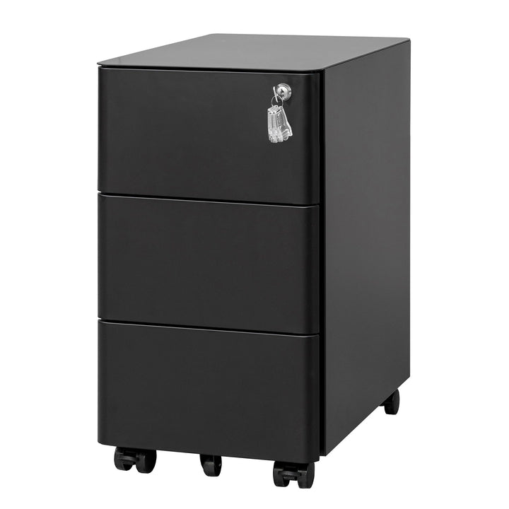 Aktenschrank mit 3 Schubladen und Schloss, Schwarz, OFC332B01, Schwarz 53,7cm H*30,0 cm W-3 Schublad