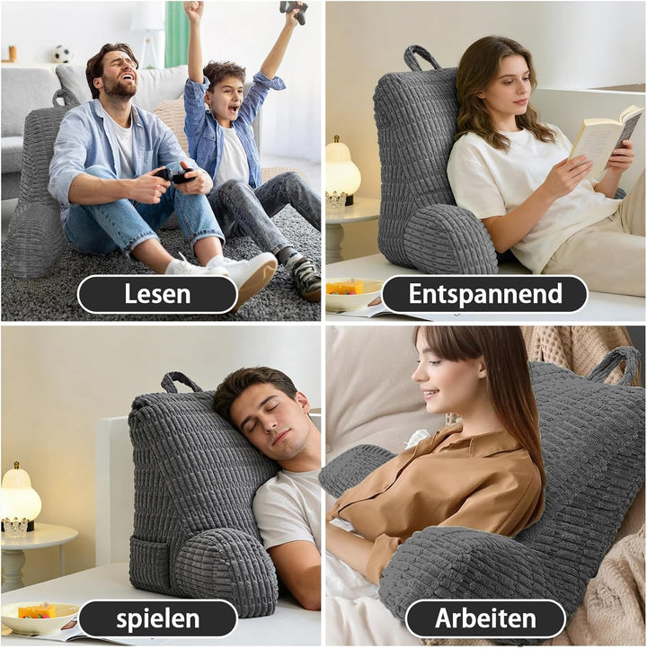 Lesekissen für Bett Und Sofa,Rückenstützkissen Lesekissen mit Armlehne, Erwachsenensofa mit Rückenle