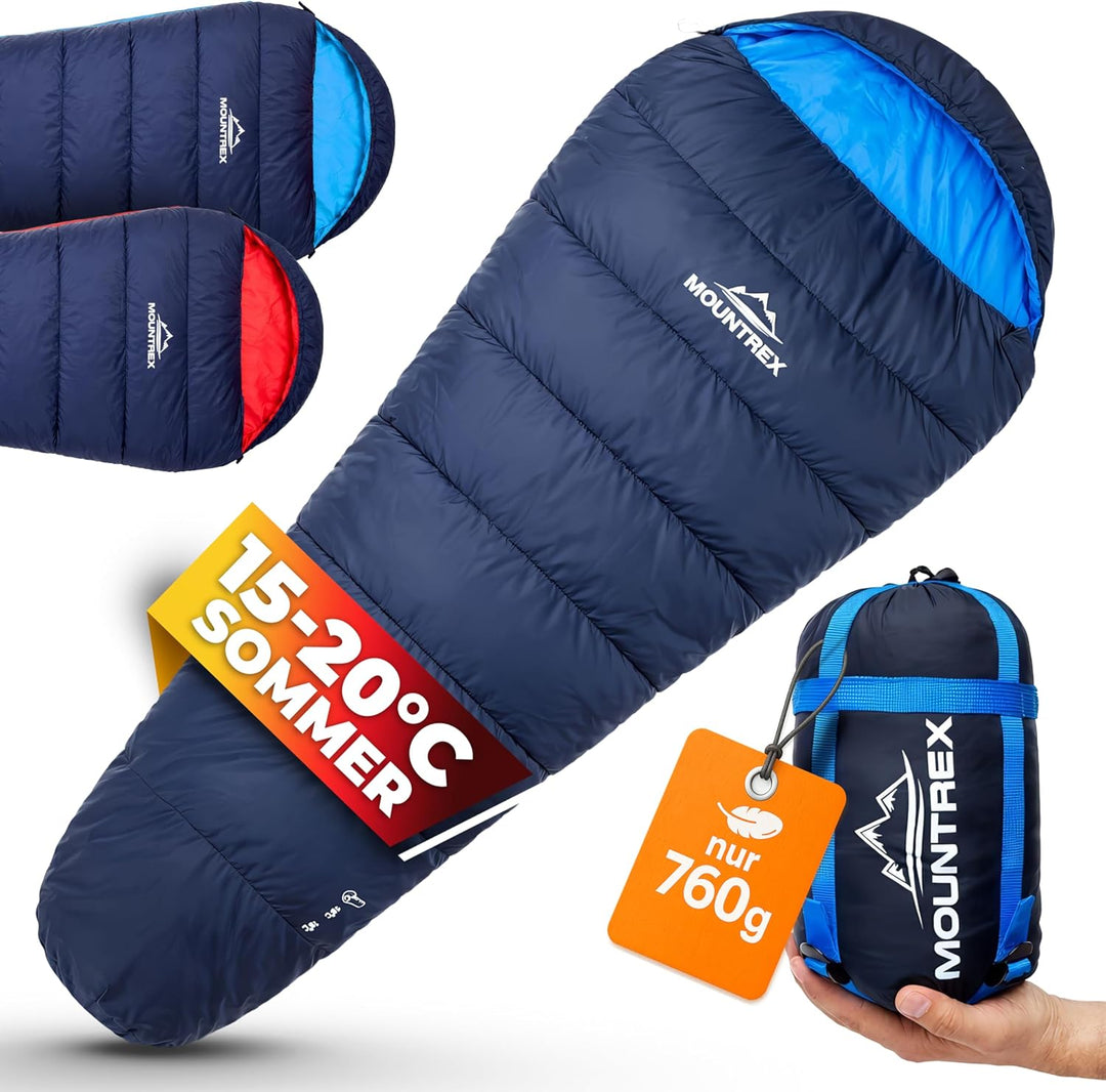 MOUNTREX Schlafsack Winter Sommer - Kleines Packmass & Ultraleicht (760g/1500g) - Outdoor Camping So