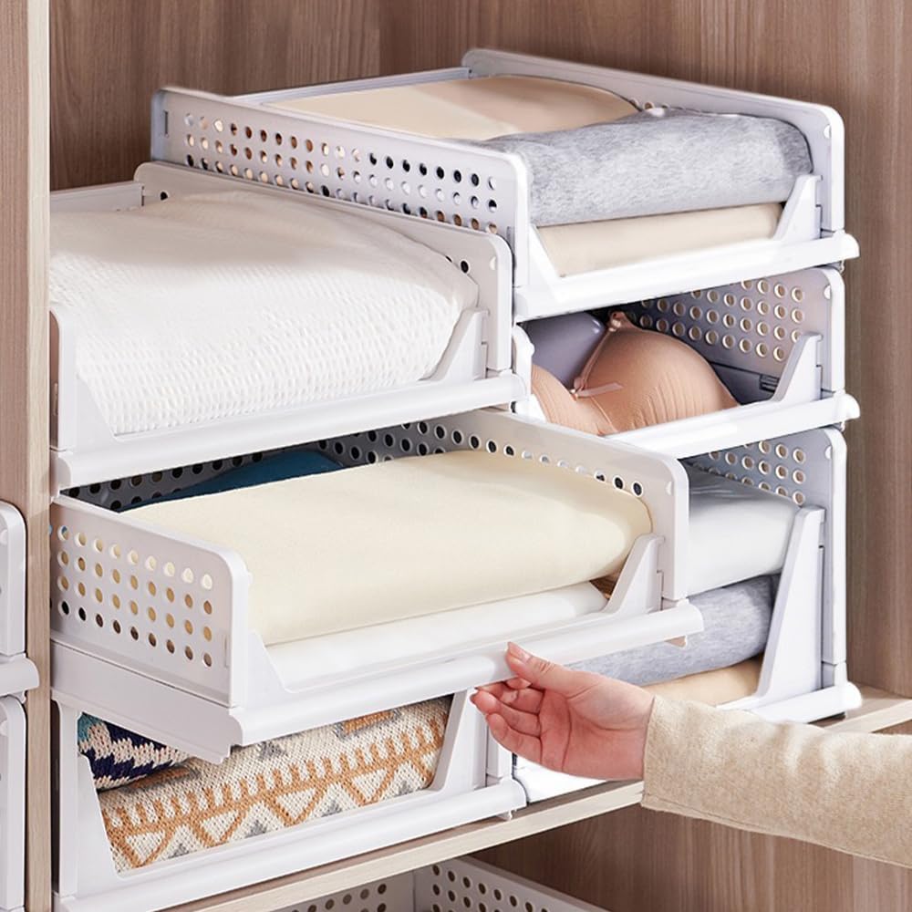 Kleiderschrank Organizer Stapelbares Ordnungssystem, Schrank Organizer mit Schublade, Kunststoff Auf