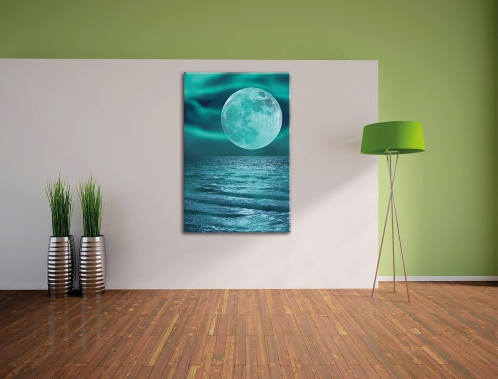 Pixxprint ruhiges Meer mit Vollmond als Leinwandbild/Grösse: 100x70 / Wandbild/Kunstdruck/fertig bes