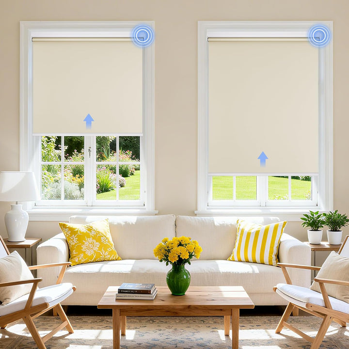 Grandekor Rollo Elektrisch 95x120cm Creme, Elektrisches Verdunklungsrollo Klemmfix ohne/mit Bohren,