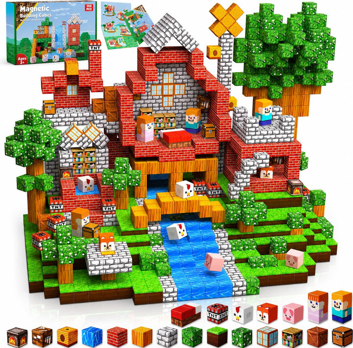 Goody King Magnetische Bausteine 150 Teile Magnetbausteine Set Bibliothek im Tal - Kreatives Bauspie