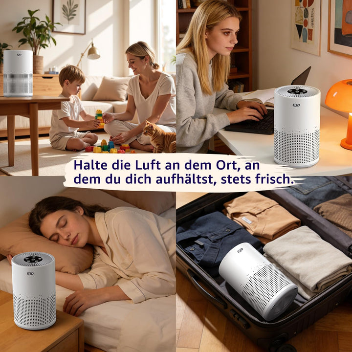 Luftreiniger für Schlafzimmer und Zuhause, leiser H13 HEPA-Luftreiniger mit 3-stufigem Filter, 3 Ges