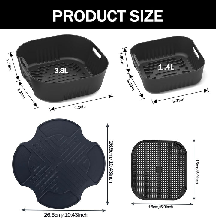 Airfryer Zubehör für Ninja CRISPi FN101EU Airfryer 2 Stück Silikonform+ Spritzschutz + Silikonmatten