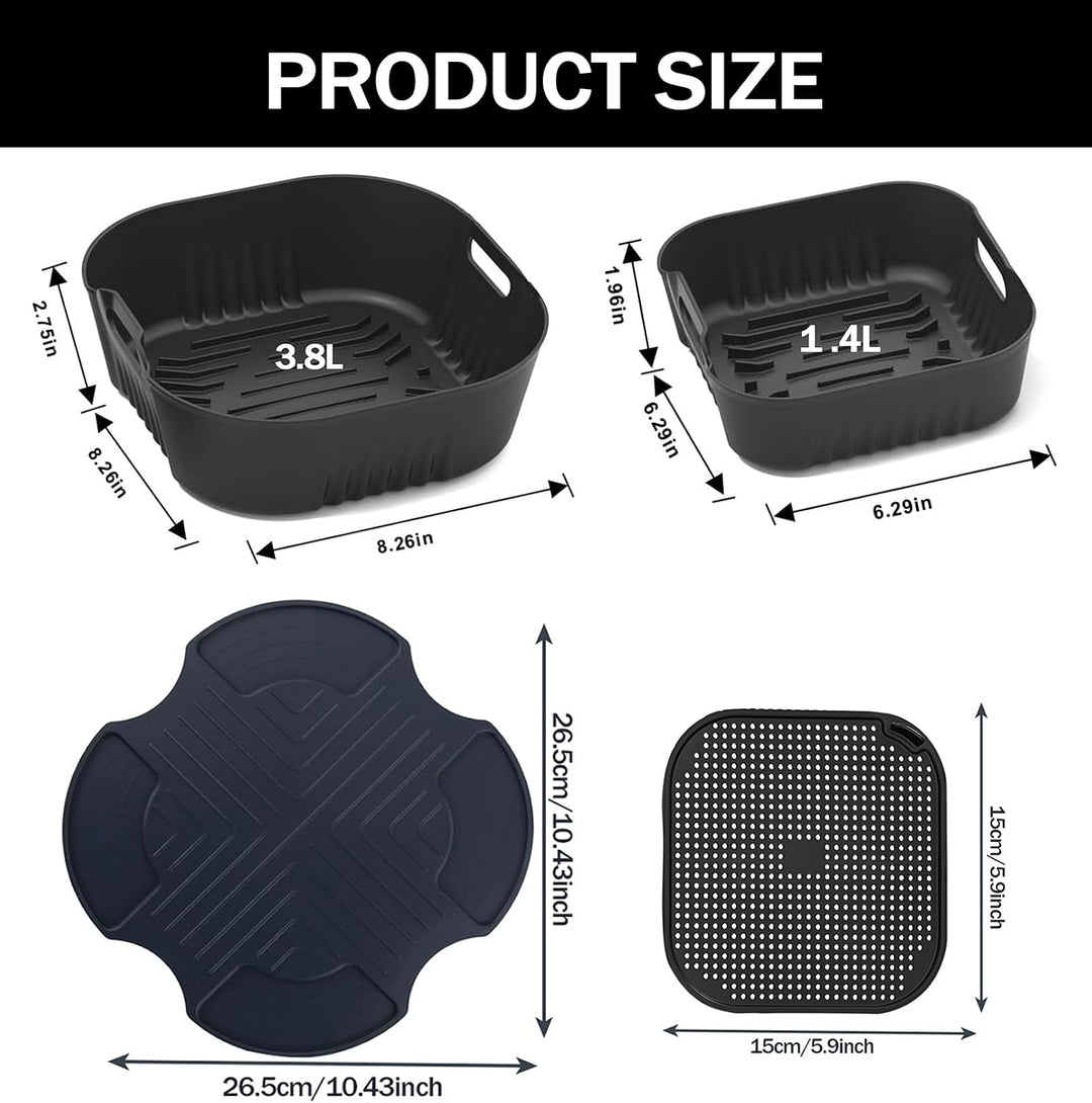 Airfryer Zubehör für Ninja CRISPi FN101EU Airfryer 2 Stück Silikonform+ Spritzschutz + Silikonmatten