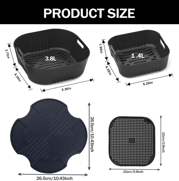 Airfryer Zubehör für Ninja CRISPi FN101EU Airfryer 2 Stück Silikonform+ Spritzschutz + Silikonmatten