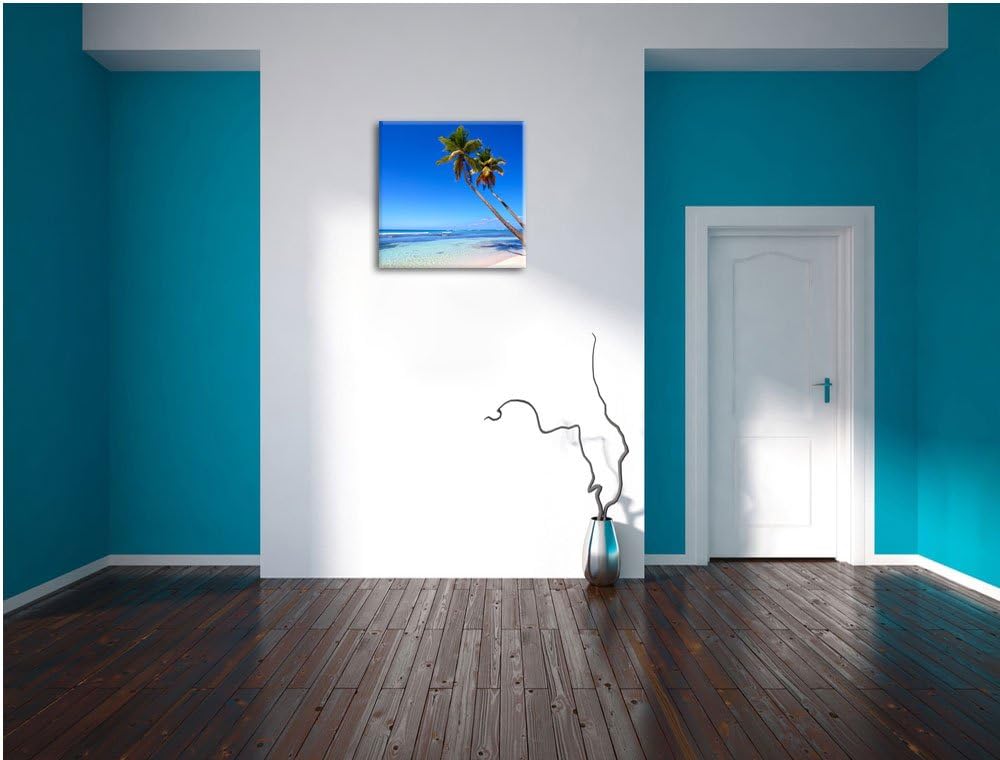 Palmen am Strand, Format: 70x70 auf Leinwand, XXL riesige Bilder fertig gerahmt mit Keilrahmen, Kuns