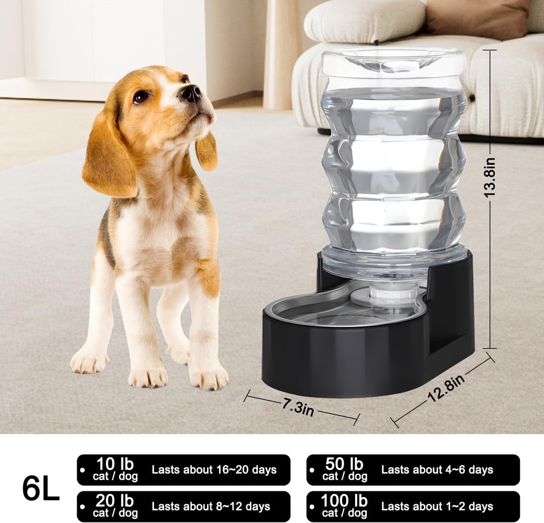 Sfozstra Wassernapfspender für Hunde - 6L Lagre Edelstahl - BPA-frei - Automatischer schwarzer Schwe