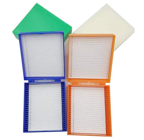 25-fach Objektträgerbox Objektträgerbox 4er Pack Blau, Orange, Weiss, Grün, Blau, Orange, Weiß,