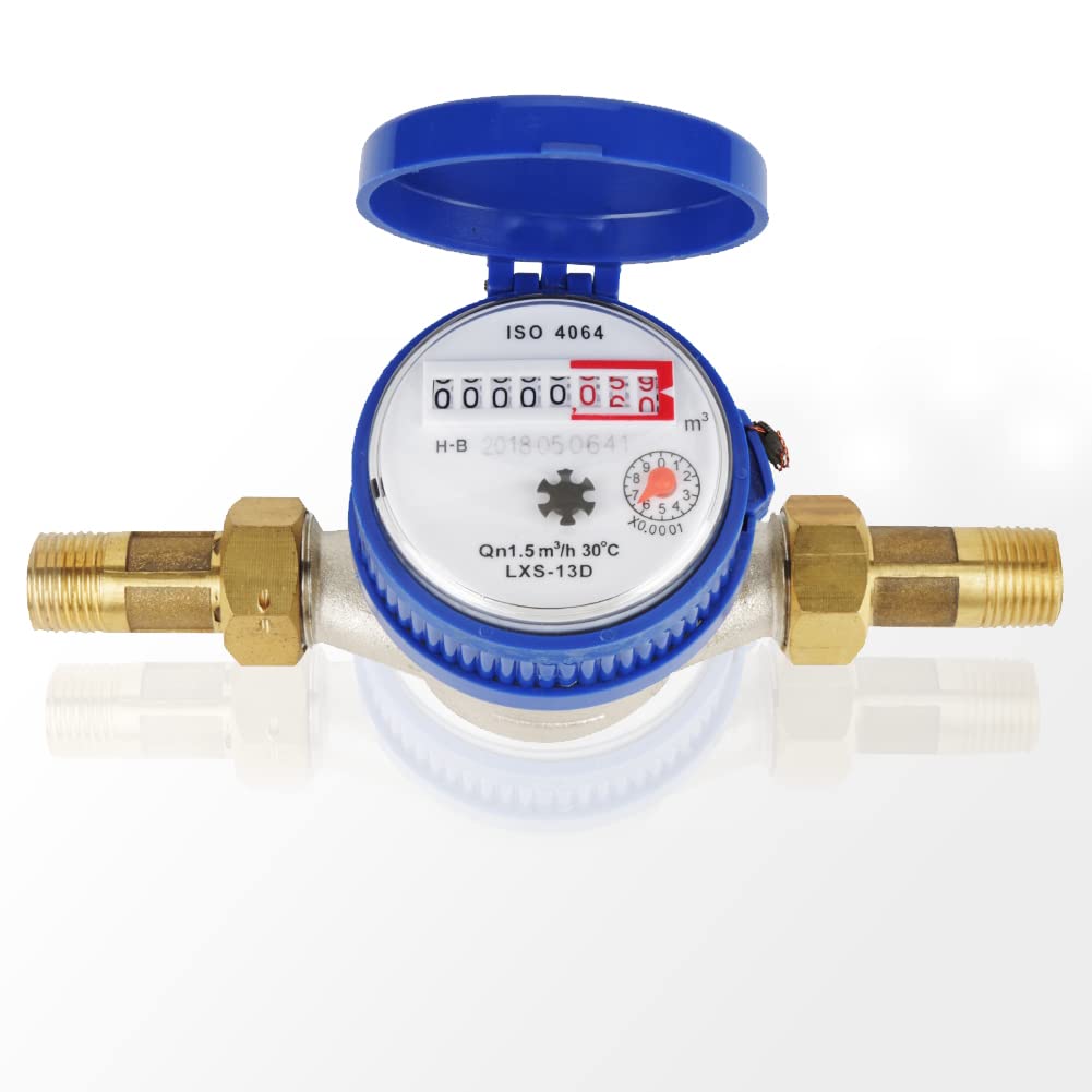 Garten Wasserzähler Set, 1/2 Zoll Anschluss 15mm Kaltwasser Wasseruhr Garten Wasserzähler Geeicht mi