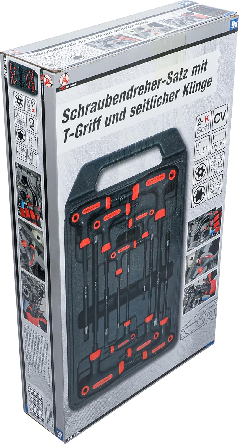 BGS Diy 7880 | Schraubendreher-Satz mit T-Griff und seitlicher Klinge | T-Profil (für Torx) mit Bohr