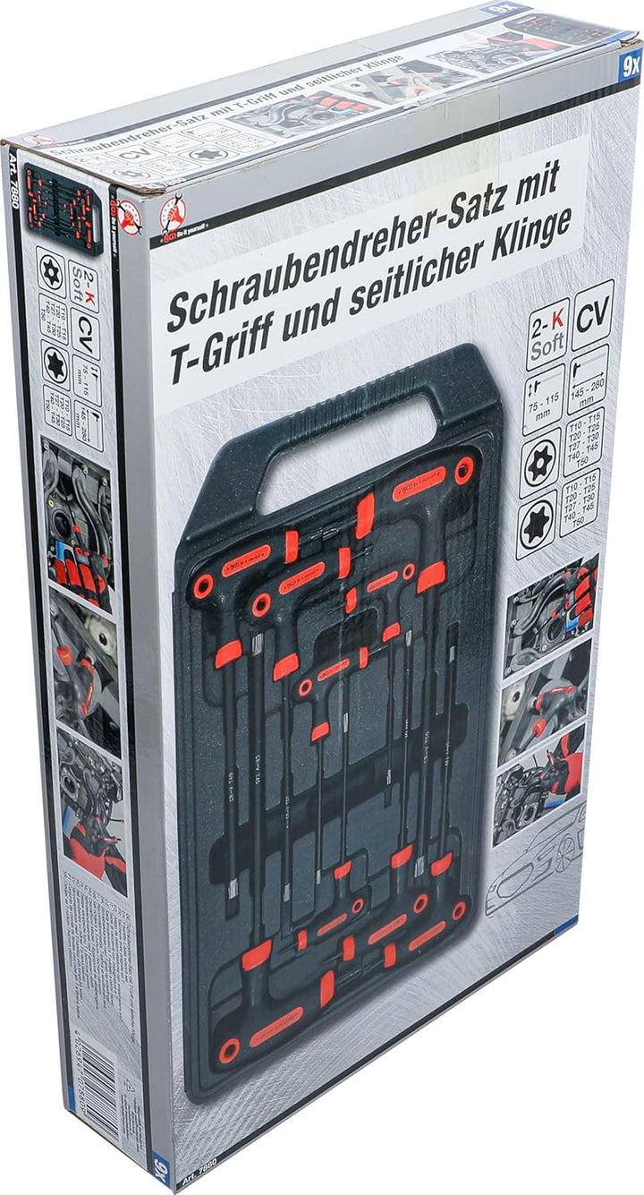 BGS Diy 7880 | Schraubendreher-Satz mit T-Griff und seitlicher Klinge | T-Profil (für Torx) mit Bohr