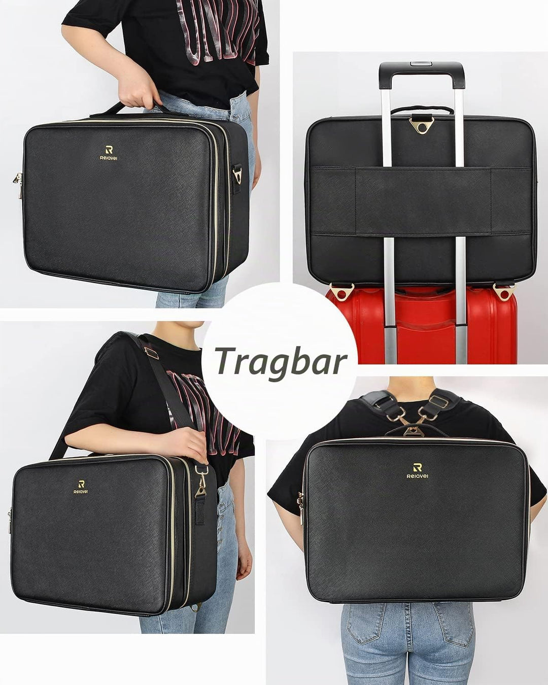 Relavel Extra Grosse Makeup Tasche Leder Reise Makeup Zug Tasche Professionelle Makeup Künstler-Tasc