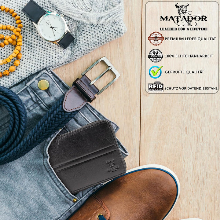 MATADOR RFID NFC Schutz Geldbörse Herren Leder Geldtasche | Portemonnaie Herren mit YKK Metall Reiss
