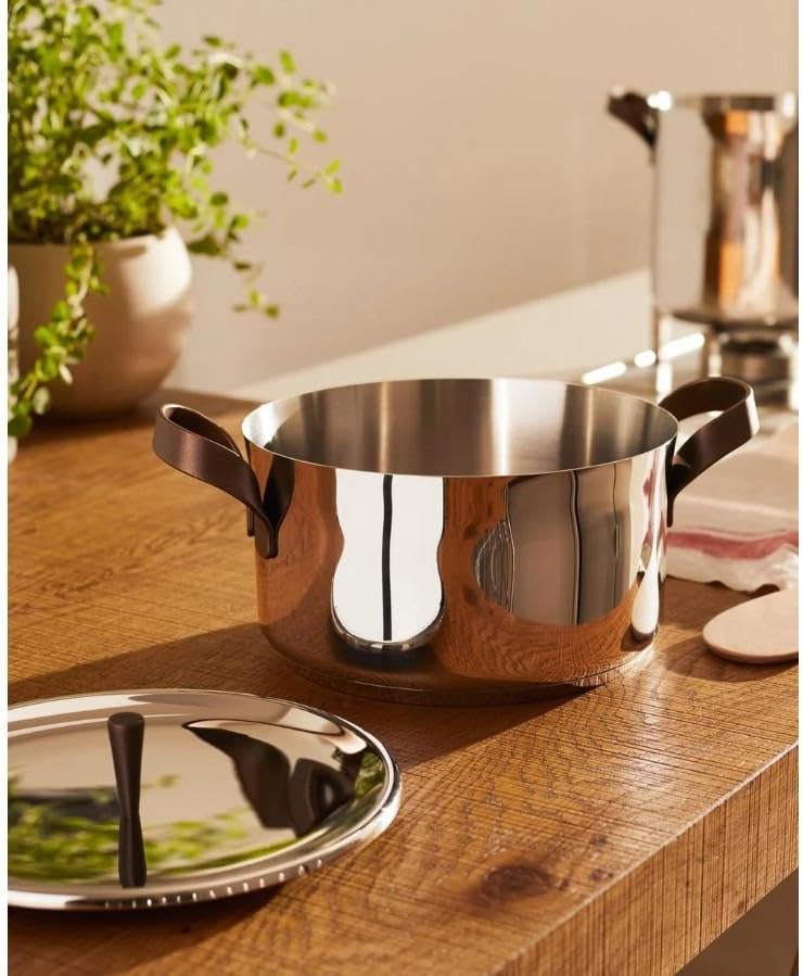 Alessi edo PU102/24 Schmortopf mit Zwei Griffen aus Edelstahl, Griffe aus Edelstahl mit PVD-Beschich