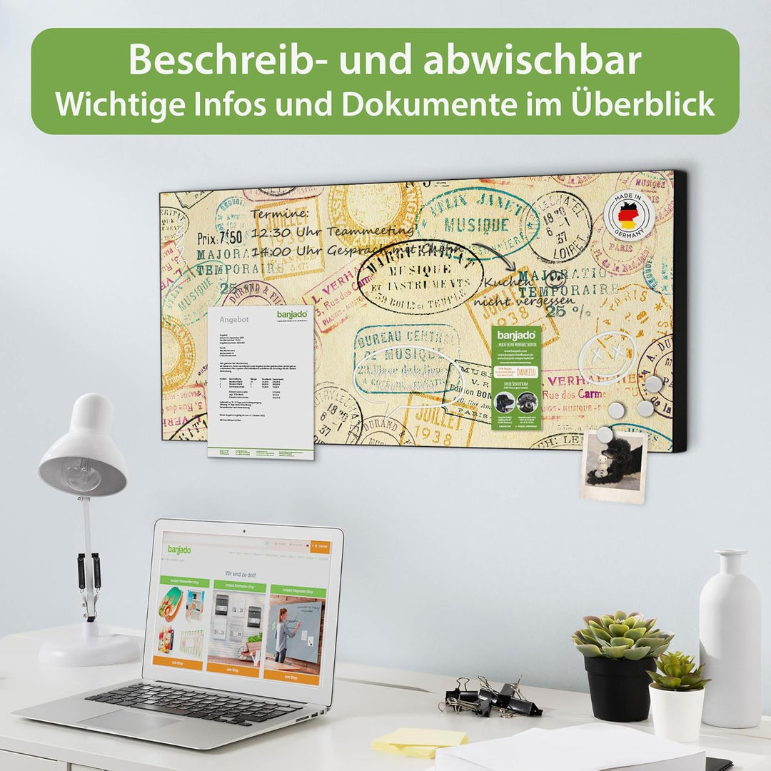 banjado Magnettafel schwarz 78 x 37cm / Magnetwand Metall/Magnetpinnwand als Memoboard/Pinnwand Magn