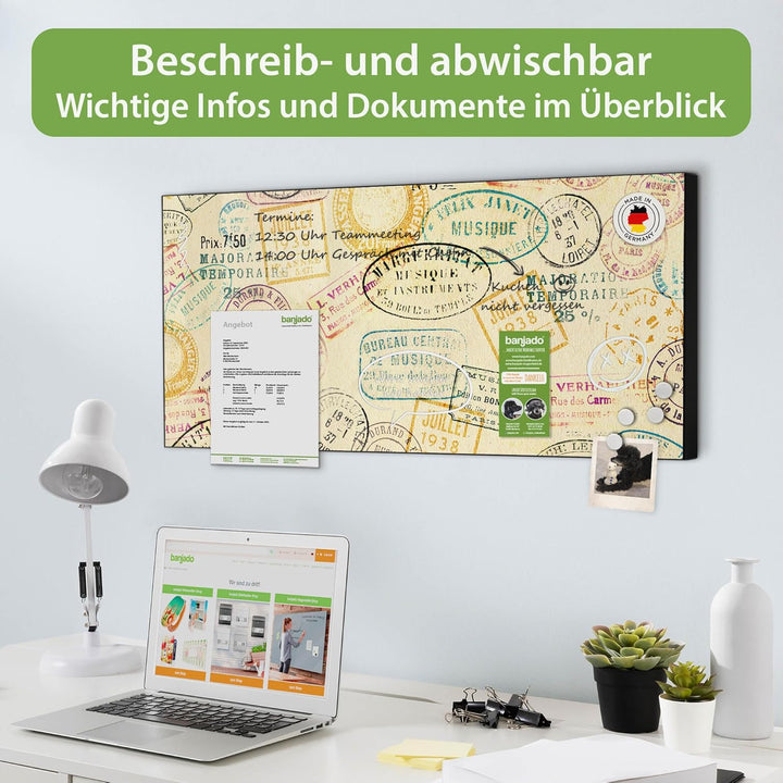 banjado Magnettafel schwarz 78 x 37cm / Magnetwand Metall/Magnetpinnwand als Memoboard/Pinnwand Magn