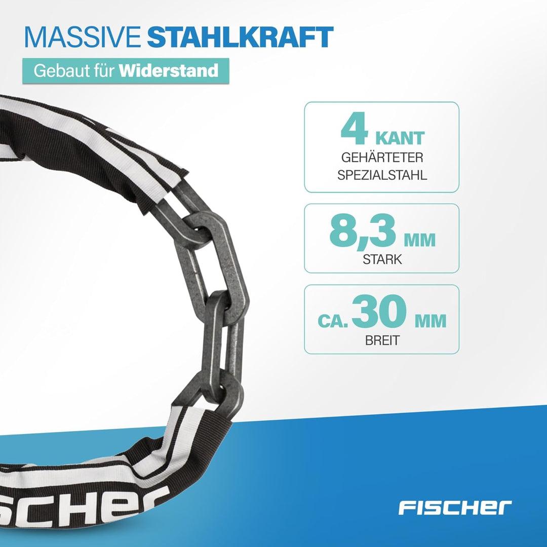 FISCHER Fahrrad Kettenschloss PROTEC PLUS+ CK100, aus Stahl, Sicherheit ART-zertifiziert, mit 3 Schl