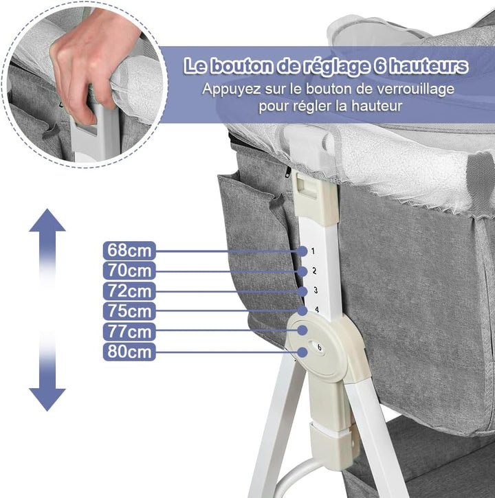 homewell 2 en 1 Lit Cododo Bebe Pliable, Berceau Cododo 0-30 Mois, 6 Réglages de Hauteur, Berceau bé