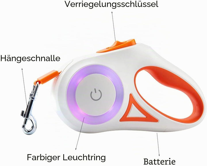 Ausziehbare LED-Hundeleine, Ausziehbare Haustierleine Mit Buntem LED-Licht, Ergonomischer Griff, Hun