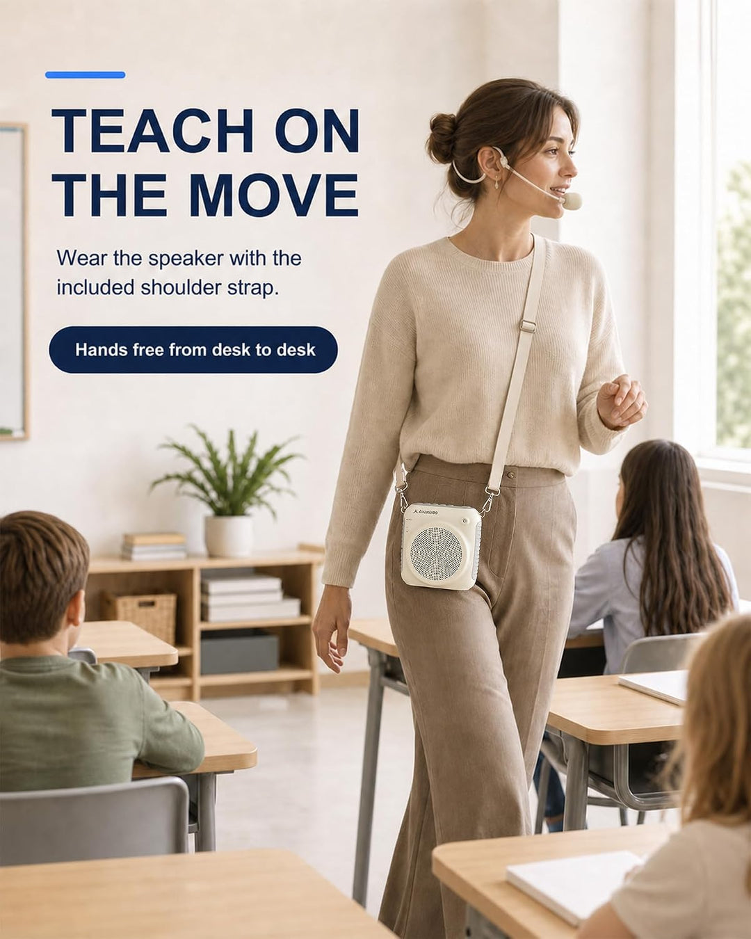 Avantree VoxAmp Lite – Kabelloser Sprachverstärker für Lehrer und Klassenzimmer, Sprechen während de