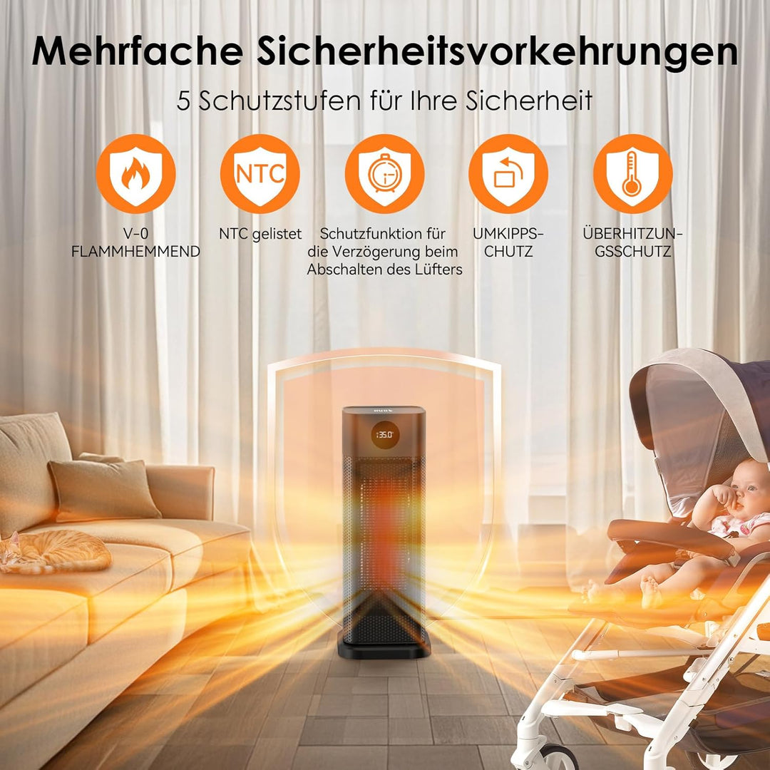 Minthouz Heizlüfter Energiesparend, 2000W PTC Keramik Heizlüfter, 3-Modus Elektroheizung mit Thermos