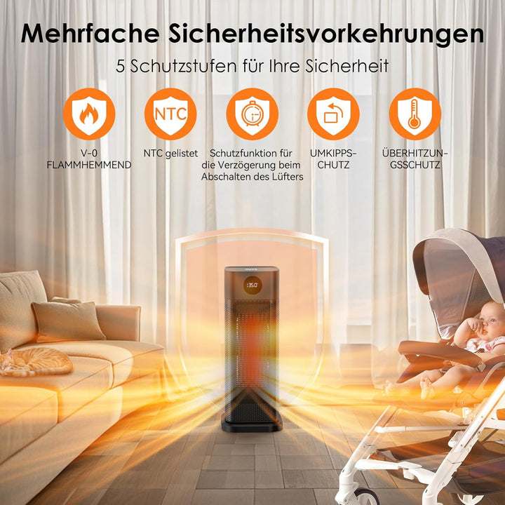 Minthouz Heizlüfter Energiesparend, 2000W PTC Keramik Heizlüfter, 3-Modus Elektroheizung mit Thermos